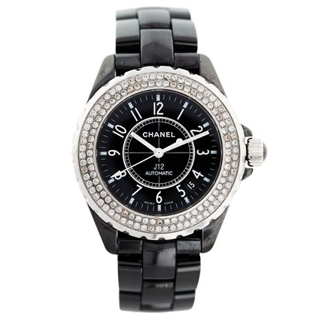 small ladies chanel watch 18k diamond bezel black